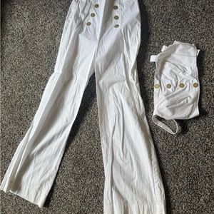 White Buttoned Crop Top and Pant Set